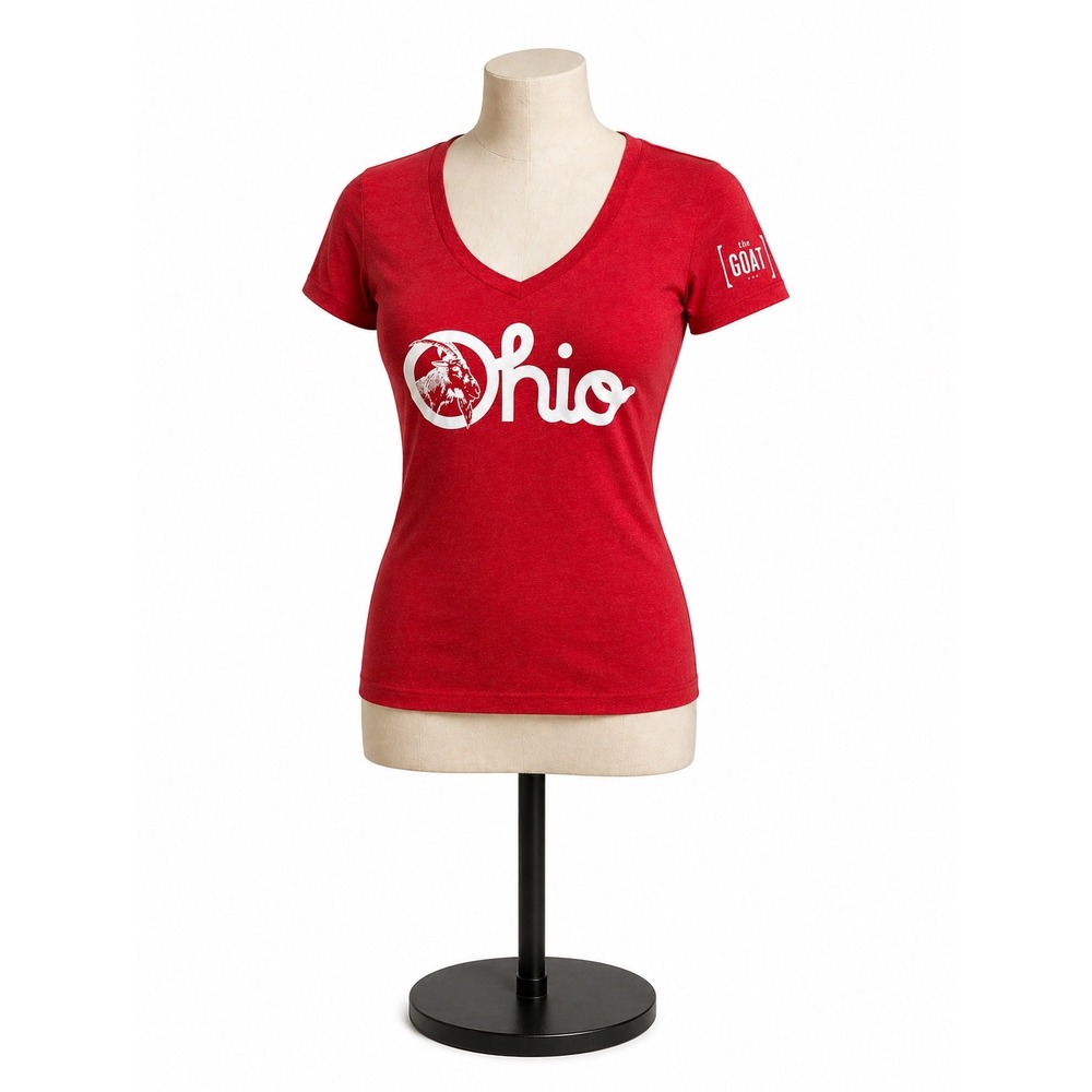 Next Level Ohio The‎ GOAT Red V Neck Graphic T Shirt Women's Large Short Sleeve